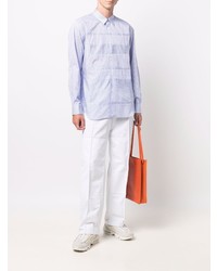 hellblaues vertikal gestreiftes Langarmhemd von Comme Des Garcons SHIRT