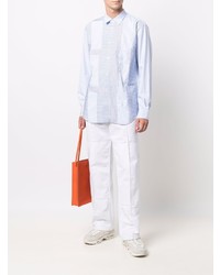 hellblaues vertikal gestreiftes Langarmhemd von Comme Des Garcons SHIRT