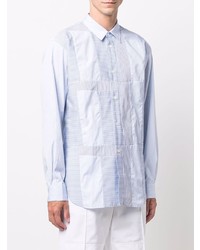 hellblaues vertikal gestreiftes Langarmhemd von Comme Des Garcons SHIRT