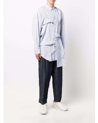 hellblaues vertikal gestreiftes Langarmhemd von Comme Des Garcons SHIRT