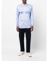 hellblaues vertikal gestreiftes Langarmhemd von Comme Des Garcons SHIRT