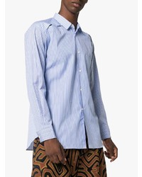 hellblaues vertikal gestreiftes Langarmhemd von Comme Des Garcons SHIRT