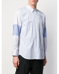 hellblaues vertikal gestreiftes Langarmhemd von Comme Des Garcons SHIRT