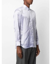 hellblaues vertikal gestreiftes Langarmhemd von Comme Des Garcons SHIRT