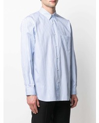 hellblaues vertikal gestreiftes Langarmhemd von Comme Des Garcons SHIRT