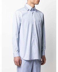 hellblaues vertikal gestreiftes Langarmhemd von Comme Des Garcons SHIRT