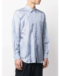 hellblaues vertikal gestreiftes Langarmhemd von Comme Des Garcons SHIRT