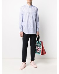 hellblaues vertikal gestreiftes Langarmhemd von Comme Des Garcons SHIRT