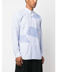 hellblaues vertikal gestreiftes Langarmhemd von Comme Des Garcons SHIRT