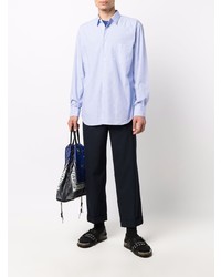 hellblaues vertikal gestreiftes Langarmhemd von Comme Des Garcons SHIRT