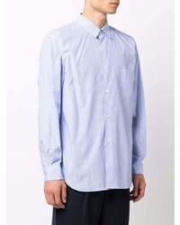 hellblaues vertikal gestreiftes Langarmhemd von Comme Des Garcons SHIRT