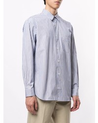 hellblaues vertikal gestreiftes Langarmhemd von Comme Des Garcons SHIRT