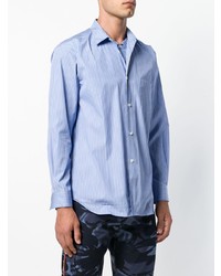 hellblaues vertikal gestreiftes Langarmhemd von Comme Des Garcons SHIRT