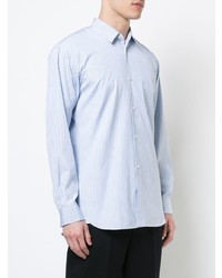 hellblaues vertikal gestreiftes Langarmhemd von Comme Des Garcons SHIRT