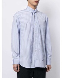 hellblaues vertikal gestreiftes Langarmhemd von Comme Des Garcons SHIRT