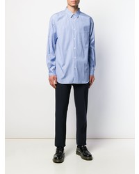 hellblaues vertikal gestreiftes Langarmhemd von Comme Des Garcons SHIRT