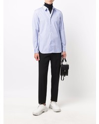 hellblaues vertikal gestreiftes Langarmhemd von Comme Des Garcons SHIRT