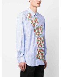 hellblaues vertikal gestreiftes Langarmhemd von Comme Des Garcons SHIRT