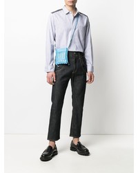 hellblaues vertikal gestreiftes Langarmhemd von Junya Watanabe