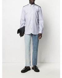 hellblaues vertikal gestreiftes Langarmhemd von Junya Watanabe