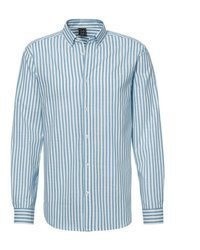 hellblaues vertikal gestreiftes Langarmhemd von John Devin