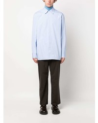 hellblaues vertikal gestreiftes Langarmhemd von Jil Sander