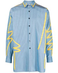 hellblaues vertikal gestreiftes Langarmhemd von Moschino