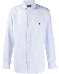 hellblaues vertikal gestreiftes Langarmhemd von Polo Ralph Lauren