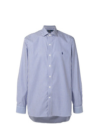 hellblaues vertikal gestreiftes Langarmhemd von Polo Ralph Lauren