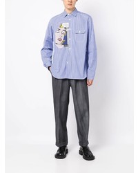 hellblaues vertikal gestreiftes Langarmhemd von Junya Watanabe MAN