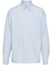 hellblaues vertikal gestreiftes Langarmhemd von Prada