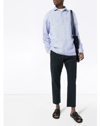 hellblaues vertikal gestreiftes Langarmhemd von Ermenegildo Zegna