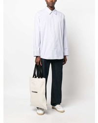 hellblaues vertikal gestreiftes Langarmhemd von Jil Sander