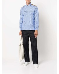 hellblaues vertikal gestreiftes Langarmhemd von Junya Watanabe MAN