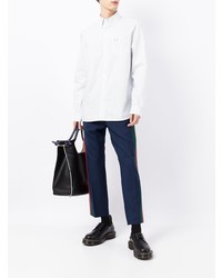 hellblaues vertikal gestreiftes Langarmhemd von Fred Perry