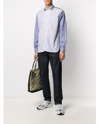 hellblaues vertikal gestreiftes Langarmhemd von Junya Watanabe MAN