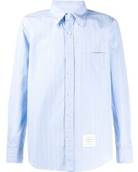 hellblaues vertikal gestreiftes Langarmhemd von Thom Browne