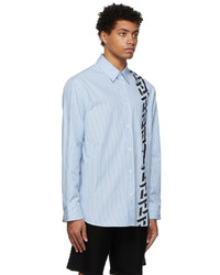 hellblaues vertikal gestreiftes Langarmhemd von Versace