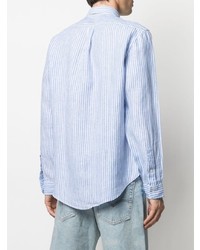 hellblaues vertikal gestreiftes Leinen Langarmhemd von Ralph Lauren Collection
