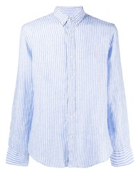 hellblaues vertikal gestreiftes Leinen Langarmhemd von Ralph Lauren Collection