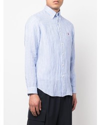 hellblaues vertikal gestreiftes Leinen Langarmhemd von Polo Ralph Lauren