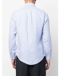 hellblaues vertikal gestreiftes Leinen Langarmhemd von Polo Ralph Lauren