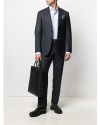 hellblaues vertikal gestreiftes Leinen Langarmhemd von Z Zegna