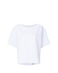 hellblaues vertikal gestreiftes T-Shirt mit einem Rundhalsausschnitt von MM6 MAISON MARGIELA