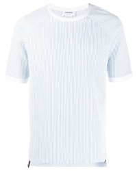 hellblaues vertikal gestreiftes T-Shirt mit einem Rundhalsausschnitt von Thom Browne