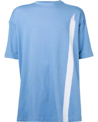hellblaues vertikal gestreiftes T-shirt von Raf Simons