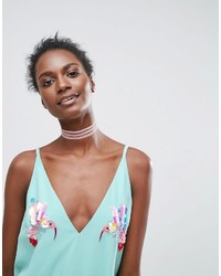 hellblaues verziertes Camisole-Kleid von Asos