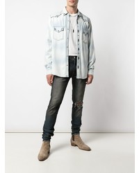 hellblaues verziertes Jeanshemd von Amiri