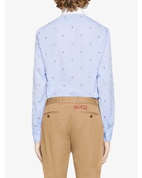 hellblaues verziertes Langarmhemd von Gucci