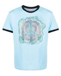 hellblaues verziertes T-Shirt mit einem Rundhalsausschnitt von BLUEMARBLE